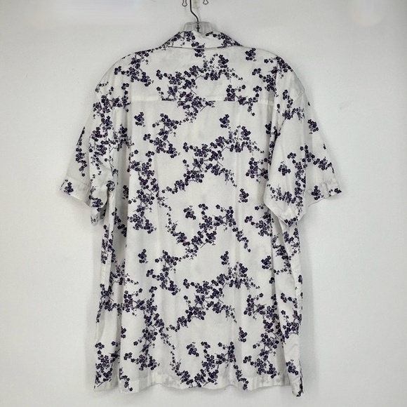 Superdry Mens XL Button Up Shirt White Blue Purple Floral Modal Cotton Short Slv - Picture 6 of 9